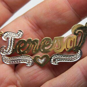 14k Gold Name Plate TERESA Hand Made